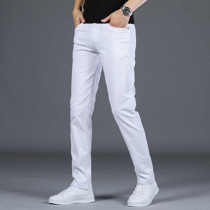 春季新款白色男士直筒休闲裤长裤修身百搭商务弹力裤子男韩版潮流
