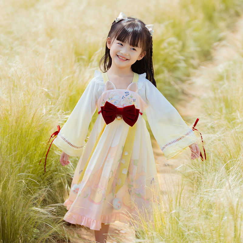 西子问汉服女童儿童春秋季中国风襦裙超仙女宝宝唐装奶茶
