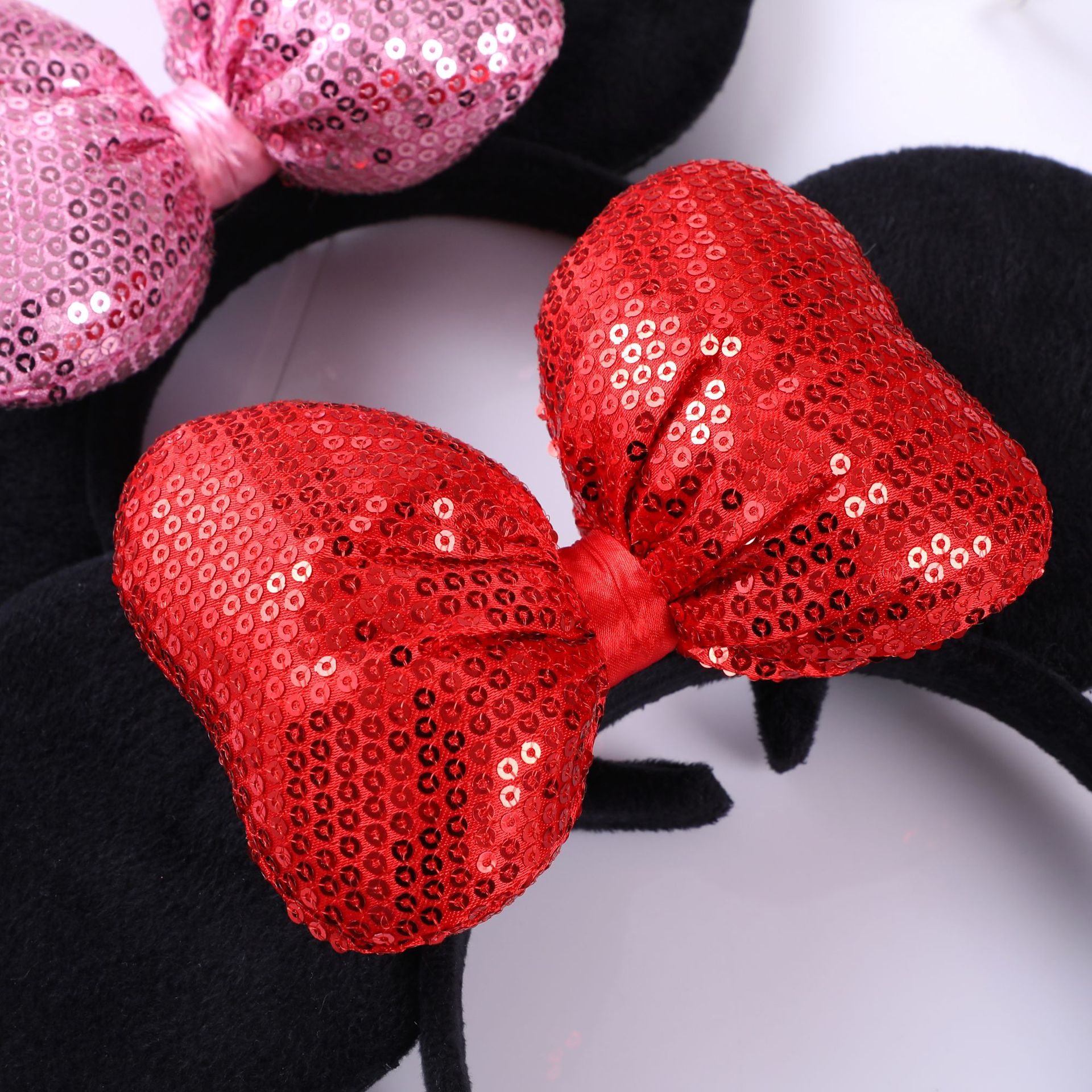 韩式简约仙女亮片蝴蝶结发箍儿童复古红色米老鼠发卡舞台表演发饰