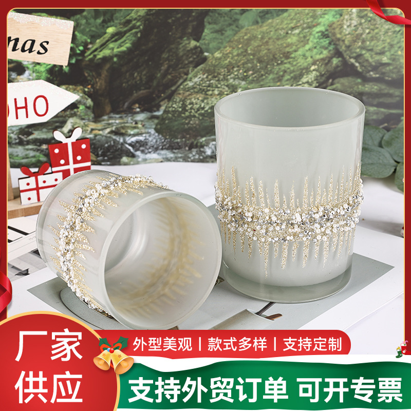 Glass Christmas Frosted White Painted Candle Cup Plated Carved Glass Candle Cup Christmas Series Candle Cup Candlestick Wax Cup