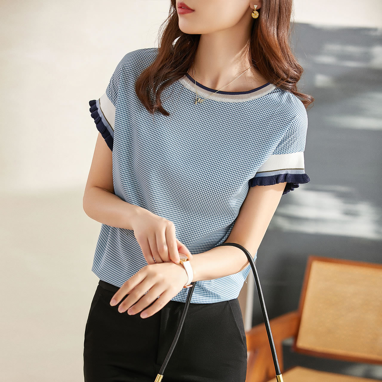 2021新款甜美雪纺衫女短袖夏季上衣韩版宽松别致漂亮小衫女装t恤