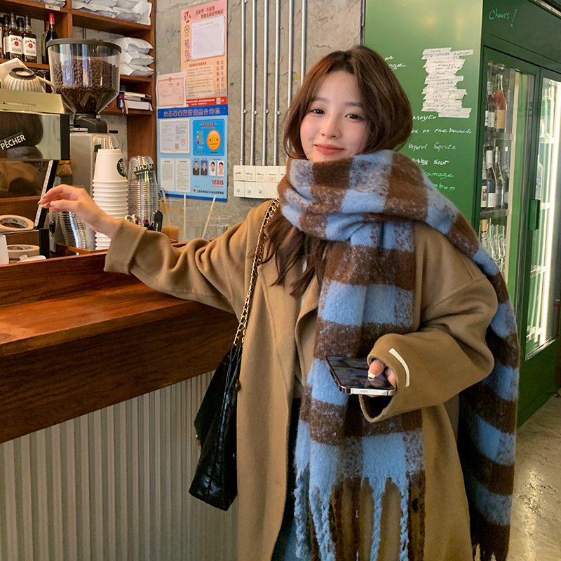 Internet Celebrity Same Plaid Long Artificial Cashmere Scarf Women‘s Korean-Style Winter Student Thickened Scarf Internet Celebrity Warm Men