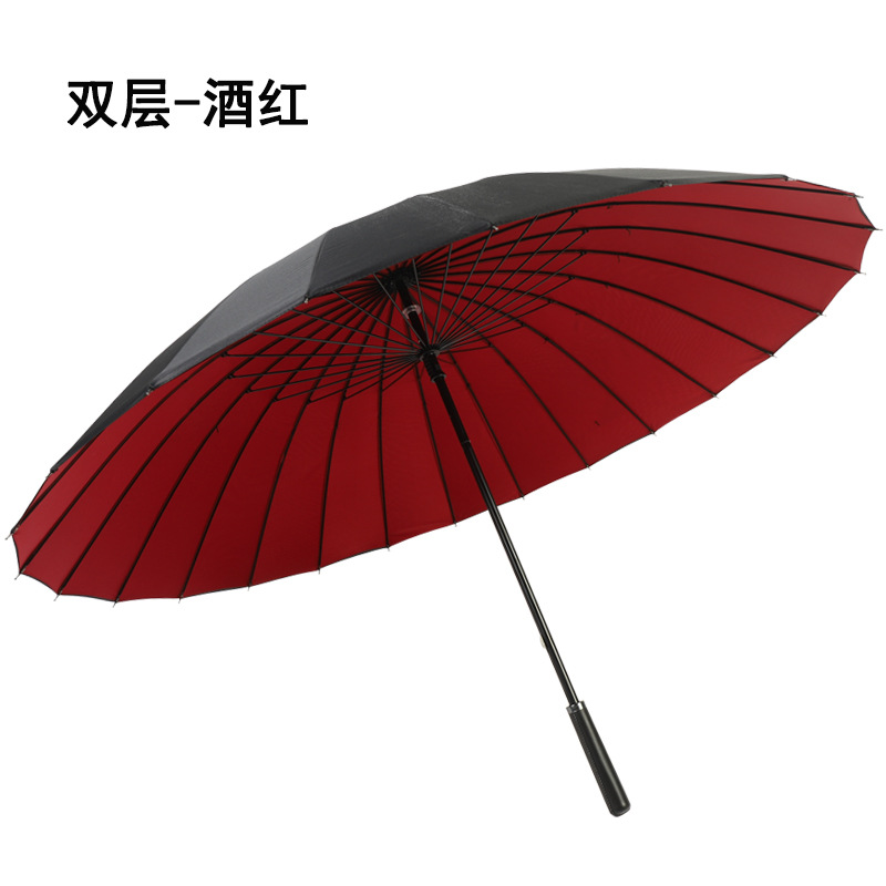 24-Bone Double-Layer Steel Wire Bone Straight Umbrella Wind-Resistant Long Handle Umbrella Super Large Wind-Resistant Business Umbrella Printed Logo Double-Deck Umbrella