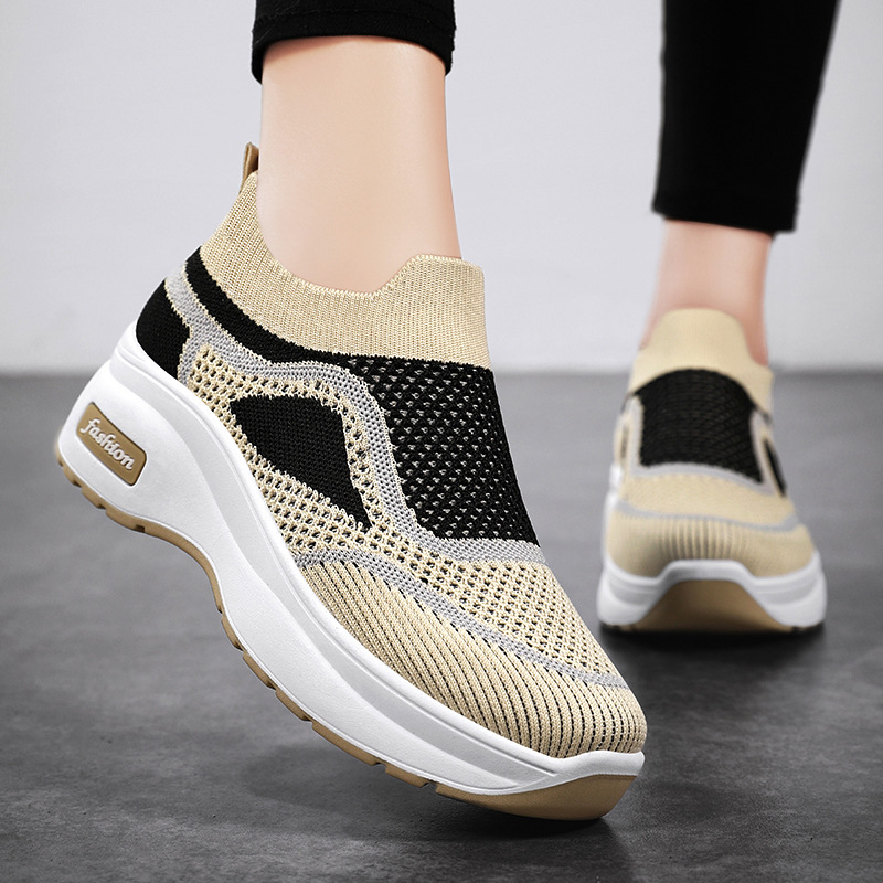 spring and autumn women's shoes korean platform casual shoes factory wholesale delivery cross-border new arrival breathable flyknit shoes