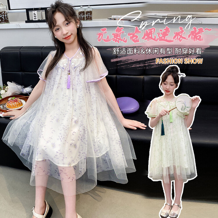 女大童夏季童装古风女童裙新中式连衣裙夏款仙女纱裙外贸跨境代发