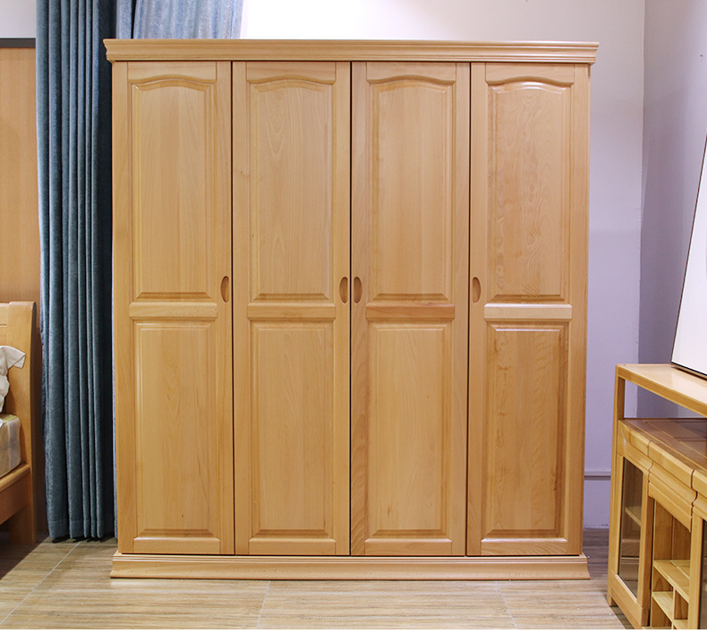 厂家批发平开门德国榉木实木四门衣厨木质卧室家具收纳柜实木衣柜