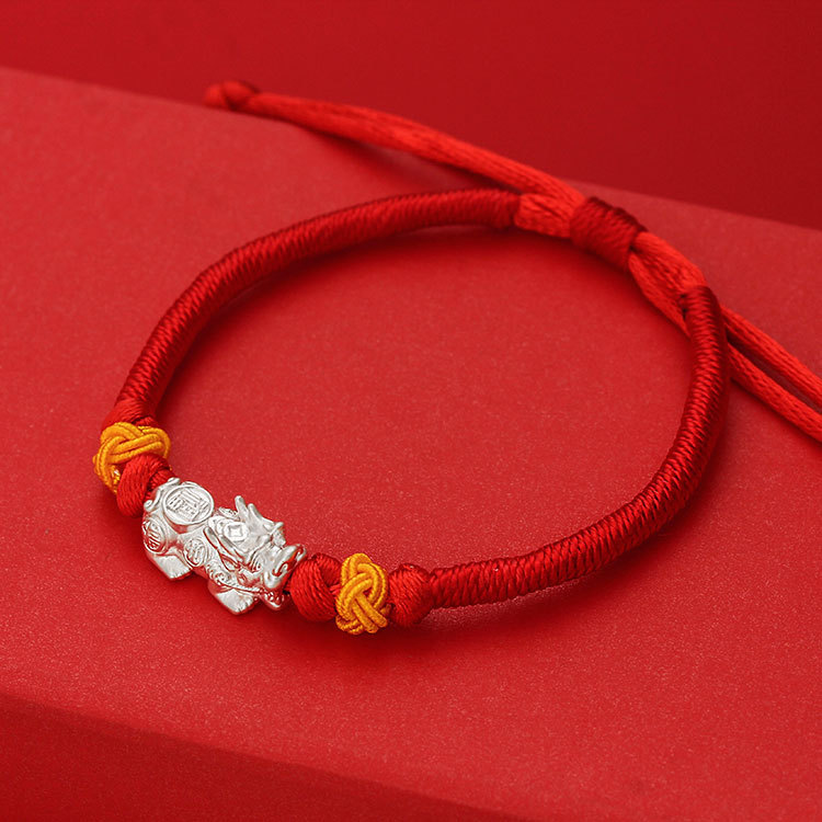 99足银纯银貔貅红绳手链男女情侣手工编织店铺点赞礼品直播福利