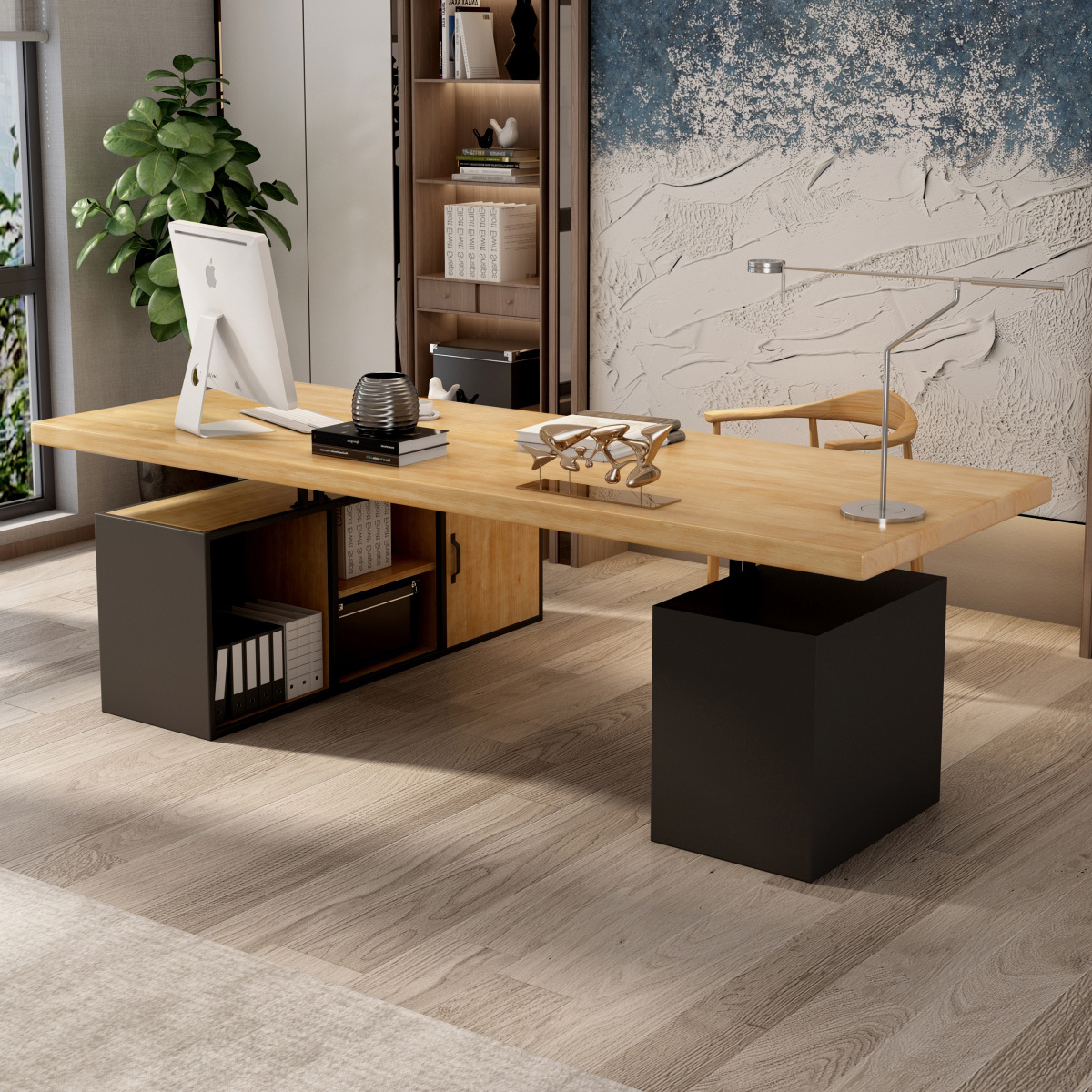 北欧实木办公桌loft现代简约办公室老板桌总裁桌工业风收纳电脑桌