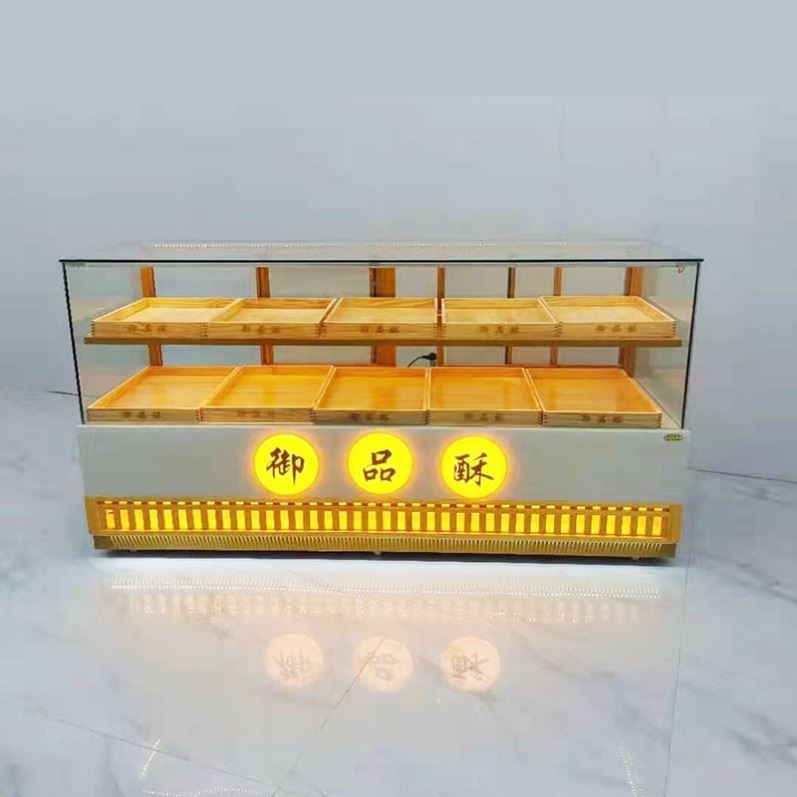 制冷商用食品展示柜实木宫廷玻璃展柜柜台桃酥柜糕点柜大理石