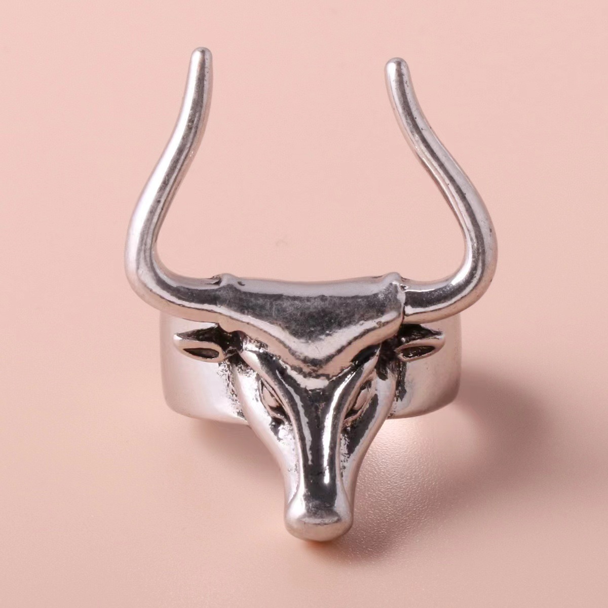 欧美跨境朋克风牛头戒指个性风潮款式霸气男士复古指环亚马逊爆款