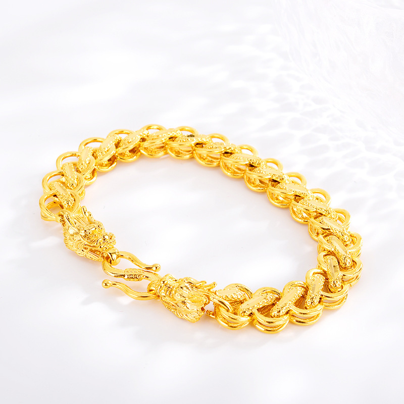 2024新款沙金镀钛金宽版饰品霸气龙头手饰泰国金店同款手链手环手