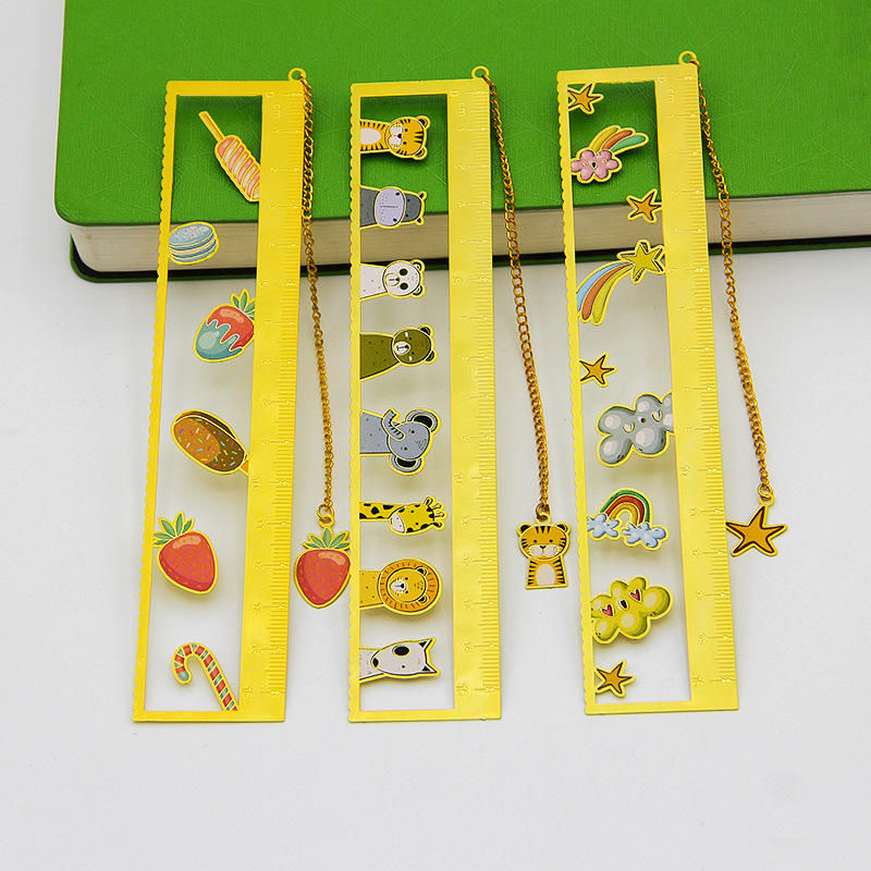 金属书签黄铜尺子儿童文具书签彩印镂空创意学生毕业礼物纪念品