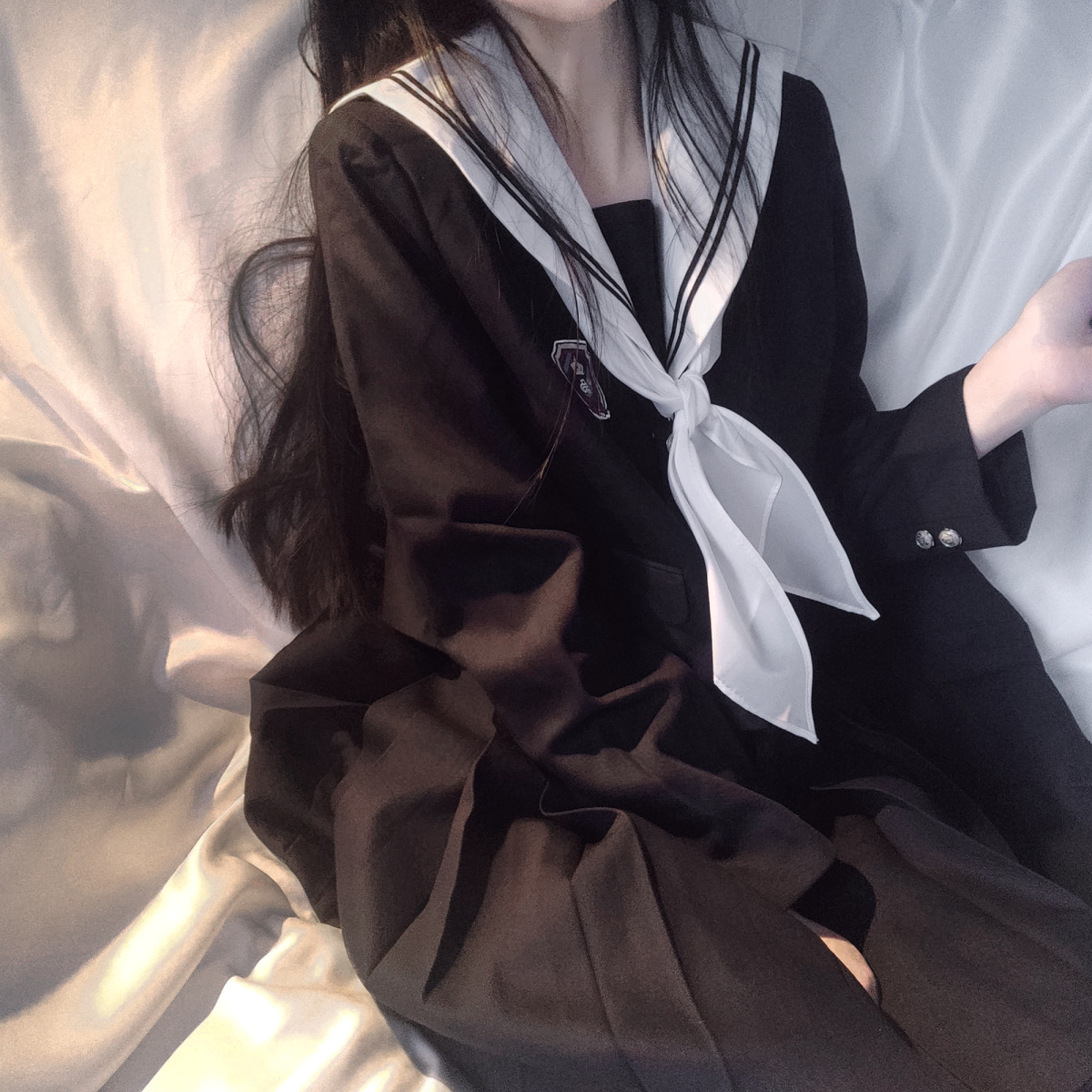 春日部现货 白领黑二本浓绀身冬服jk制服水手服套装-阿里巴巴