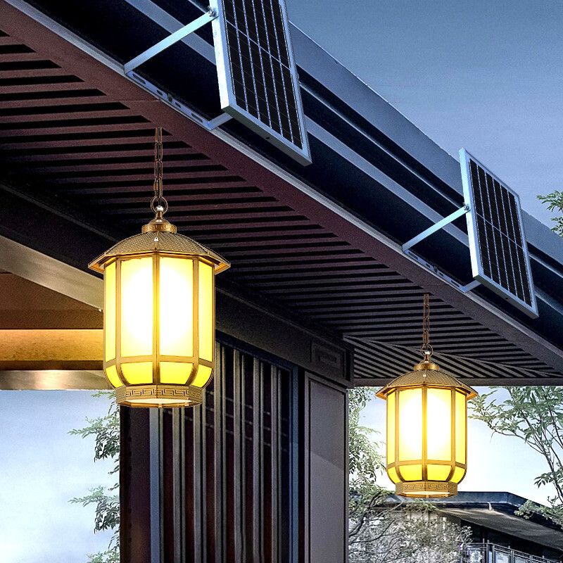 凉亭子新中式复古廊架防水庭院灯大门口阳台走廊过道灯太阳能吊灯