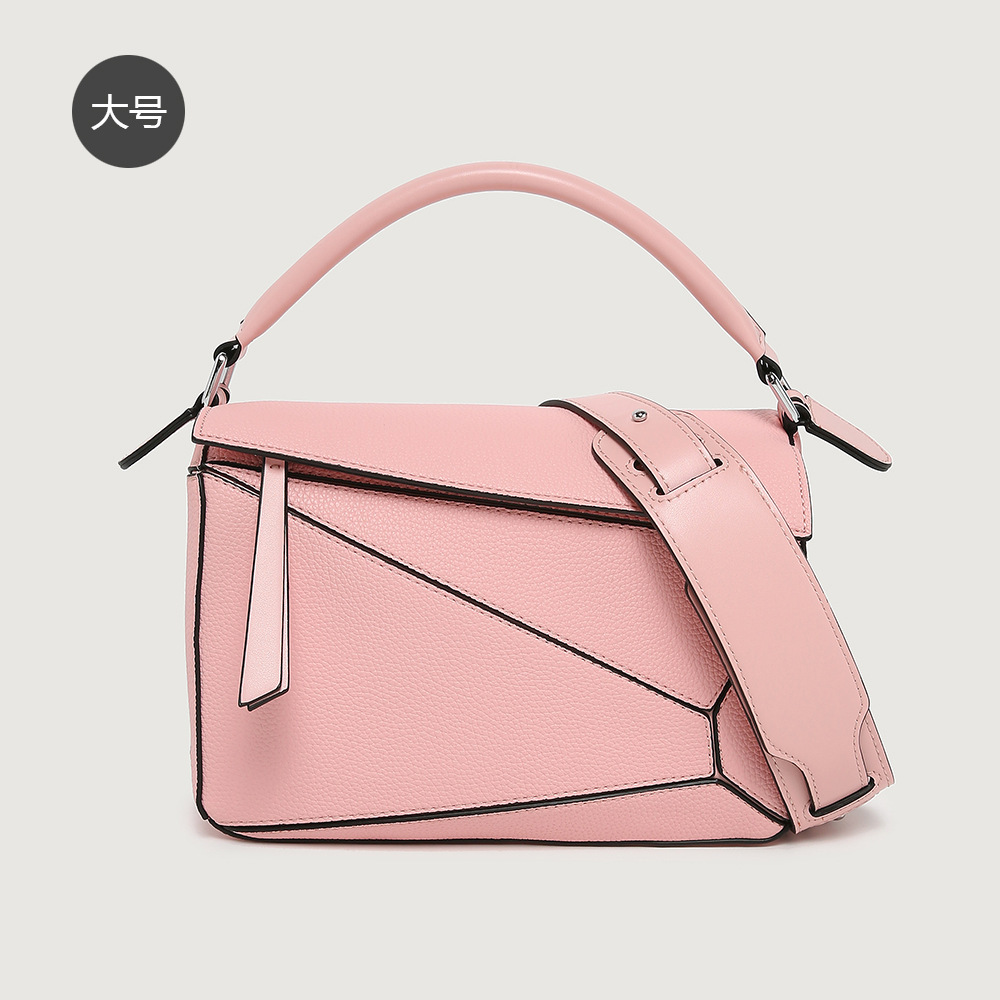 跨境新款几何图形拼接款女包单肩斜挎枕头包奚梦瑶同款爆款手提包