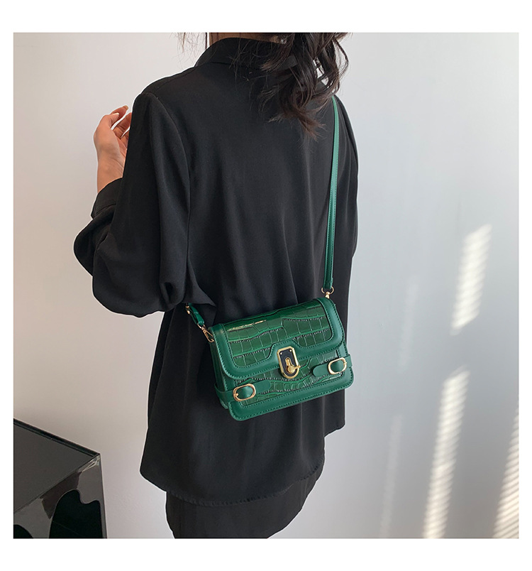 Affordable Luxury Fashion Ins Lock Popular Stone Pattern Shoulder Small Square Bag Casual Messenger Bag