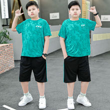 胖男童速干衣短袖套装夏季薄款中大童加肥加大7-15岁胖子运动球服