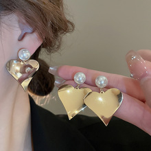 银针珍珠爱心金属耳环欧美气质夸张耳坠时尚个性高级感独特耳饰女