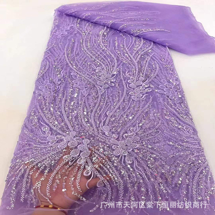 跨境电商高端刺绣珠片珠管面料亮片绣布料婚纱礼服舞台