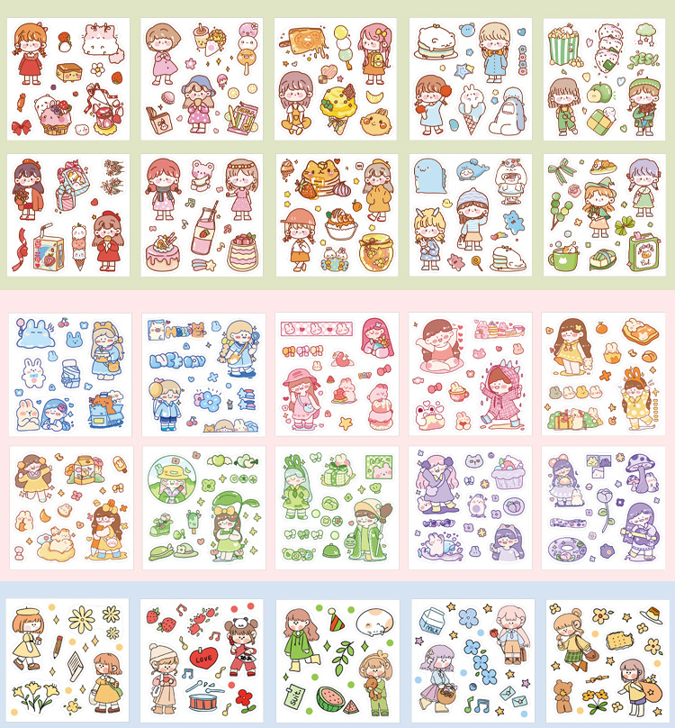语闲和纸pet礼盒贴纸集合 手绘卡通可爱手帐diy装饰素材贴100张入