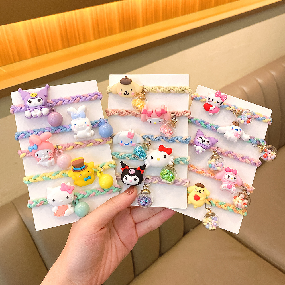 Sanrio Cute Cartoon Children Hair Ring Hair Rope Candy Color Braid Small Rubber Band Headband Wishing Bottle Hair Accessories Wholesale