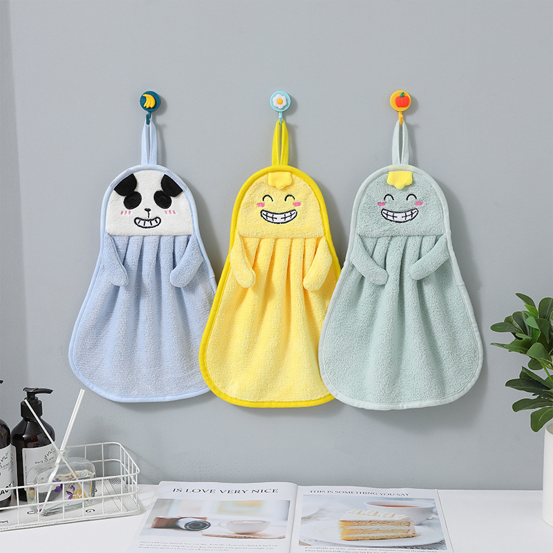 Coral Fleece Hand Towel Kitchen Bathroom Hand Washing Hand Cleaning Cloth Cute Child Absorbent Hanging Hand Towel