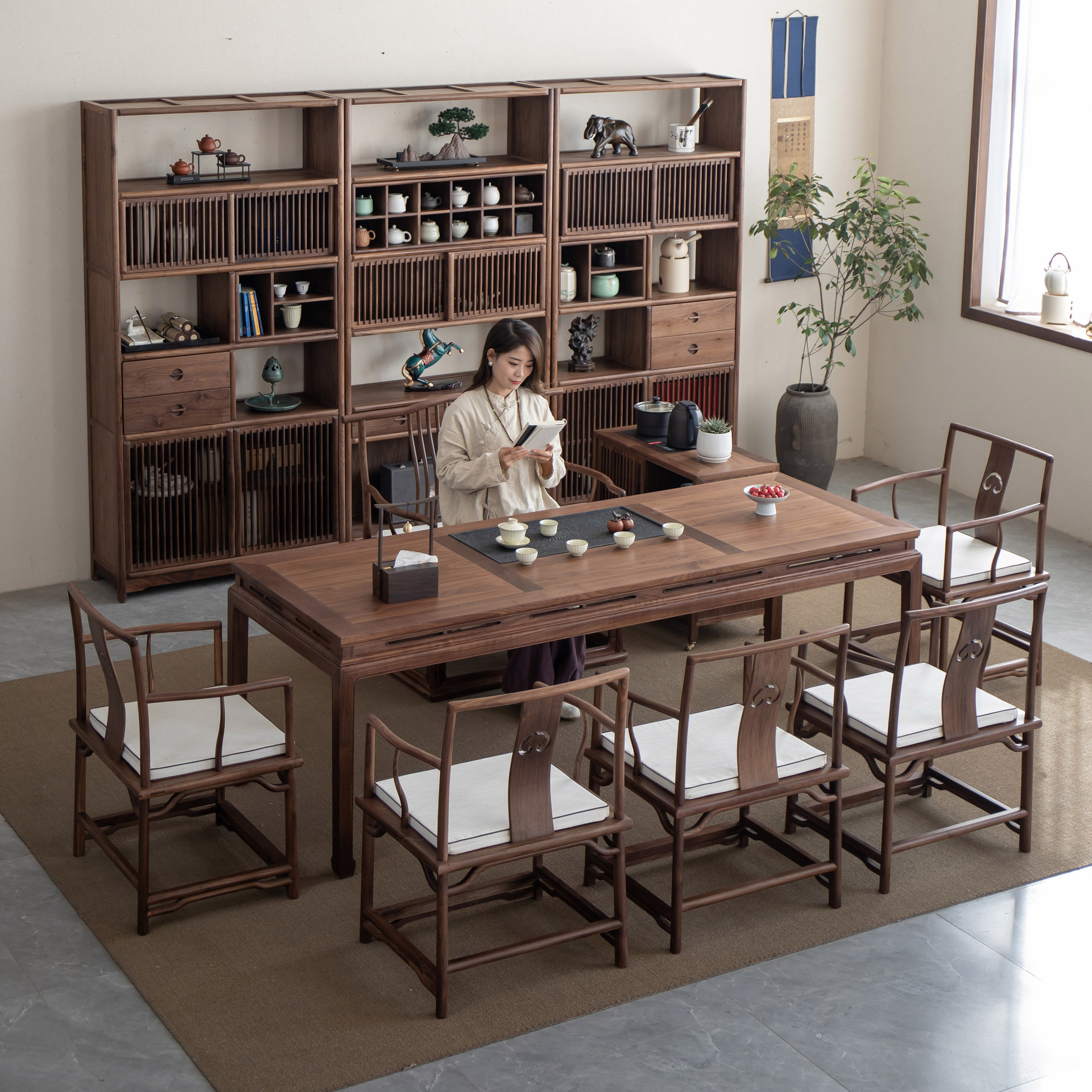 实木茶桌全实木榫卯桌椅组合茶室桌子禅意功夫茶茶桌新中式实木电视柜