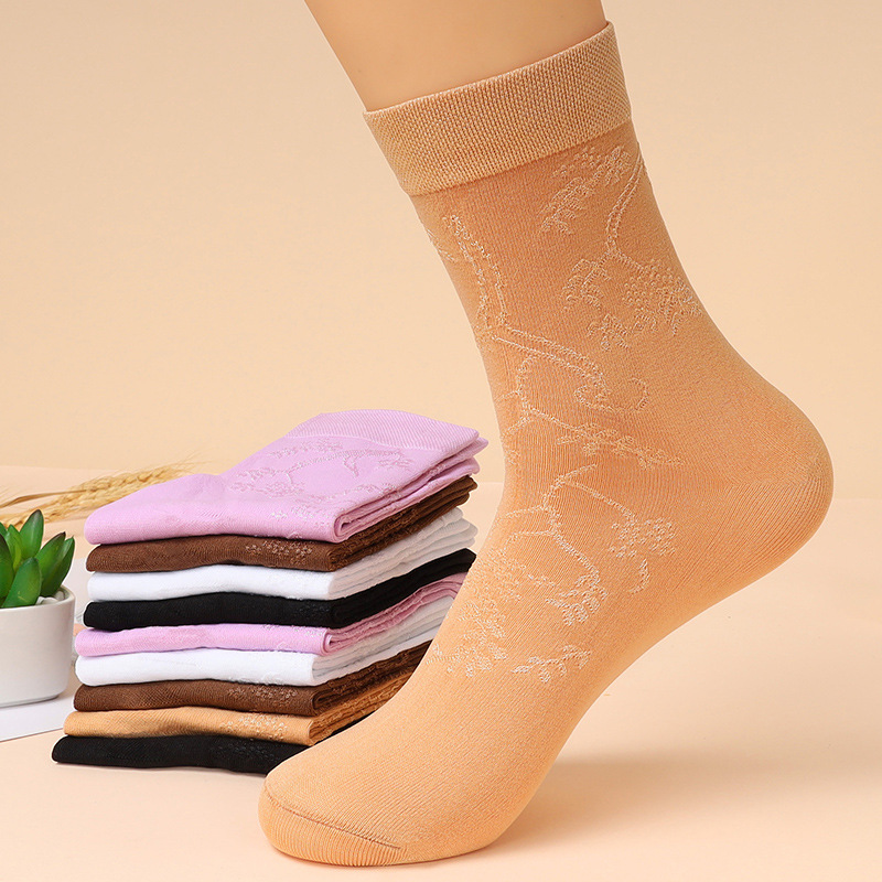 24款5双锦纶丝袜女夏天中筒袜子老年人袜松口袜薄款雕花丝光袜子