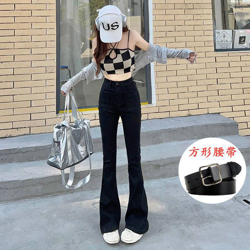 Black and Gray High Waist Flared Jeans Women's Micro-Pull Design Autumn and Winter 2022 New Slim Fit Retro Trousers Trendy Ins