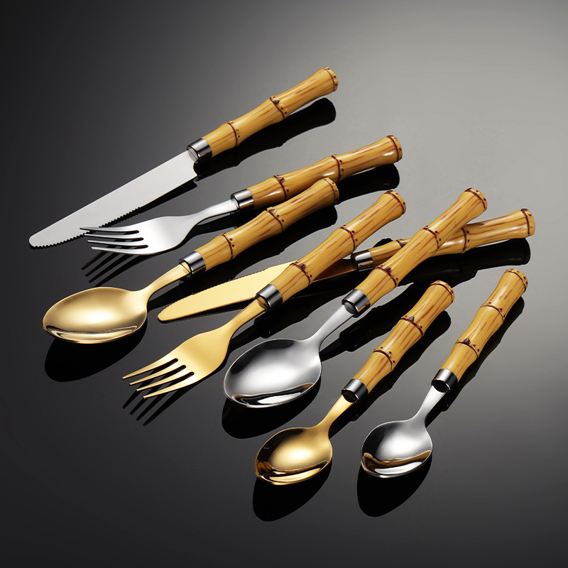 Stainless Steel Bamboo Joint Knife, Fork and Spoon Plug Handle Western Tableware