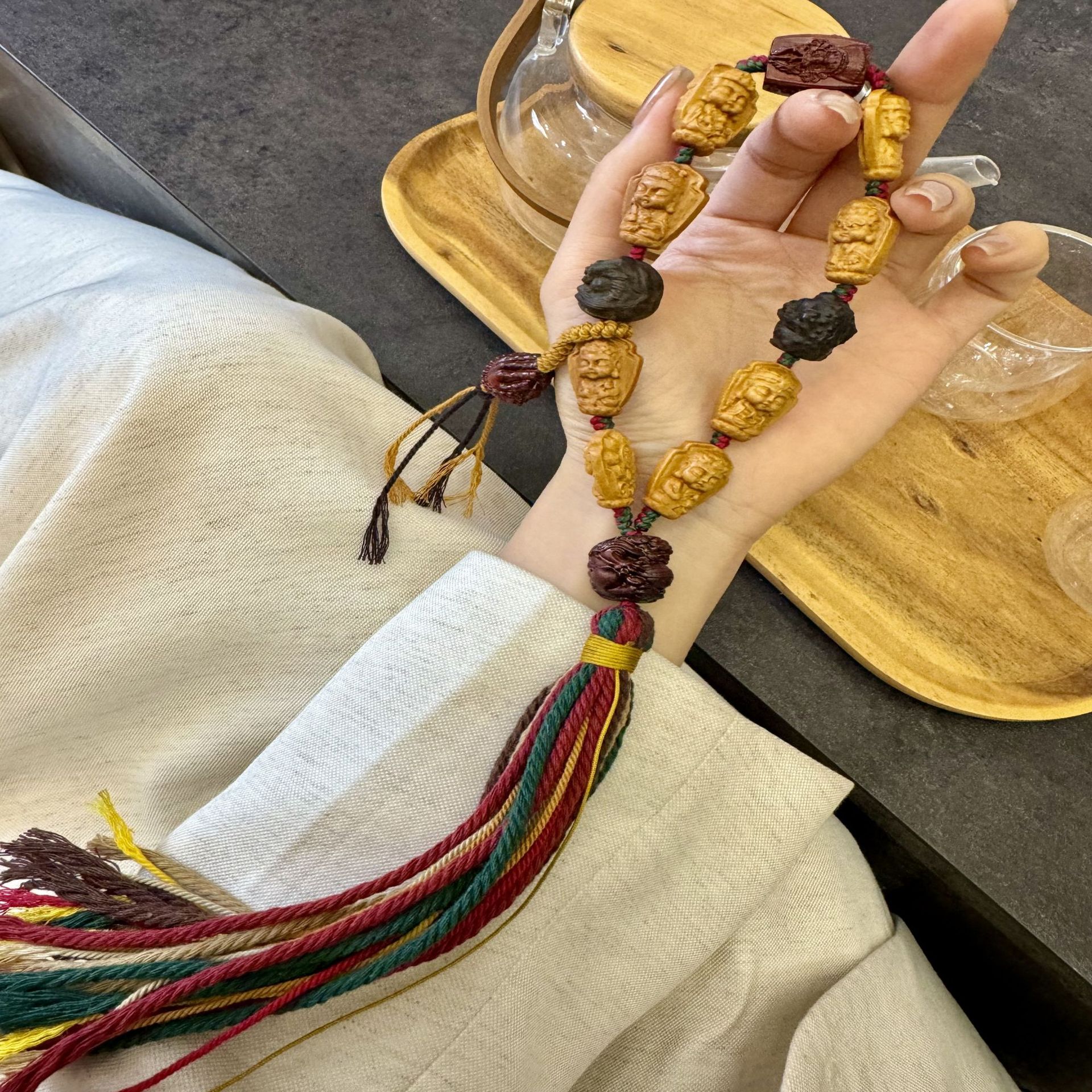 原创设计檀木八大守护神高端盘玩手串手链文玩时尚饰品小红书同款