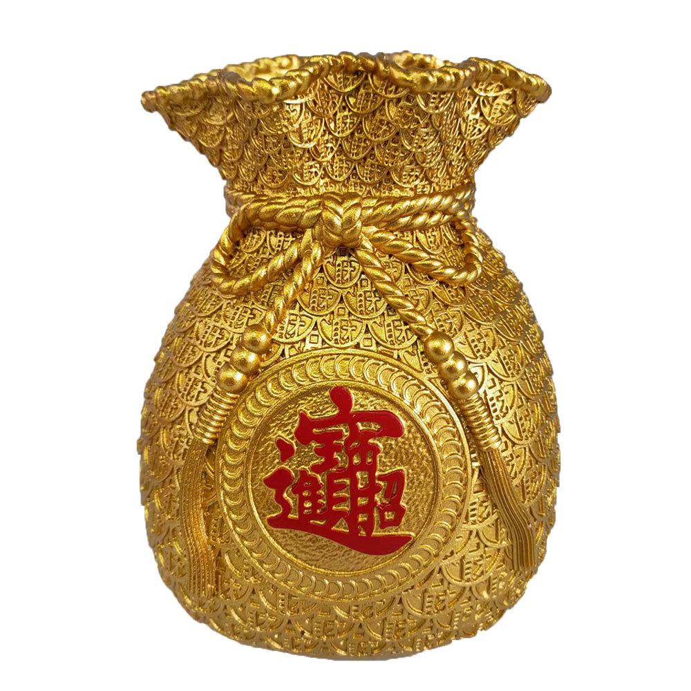 客厅招财进宝钱袋子家居摆件麦穗干花福袋花瓶树脂工艺品招财摆件