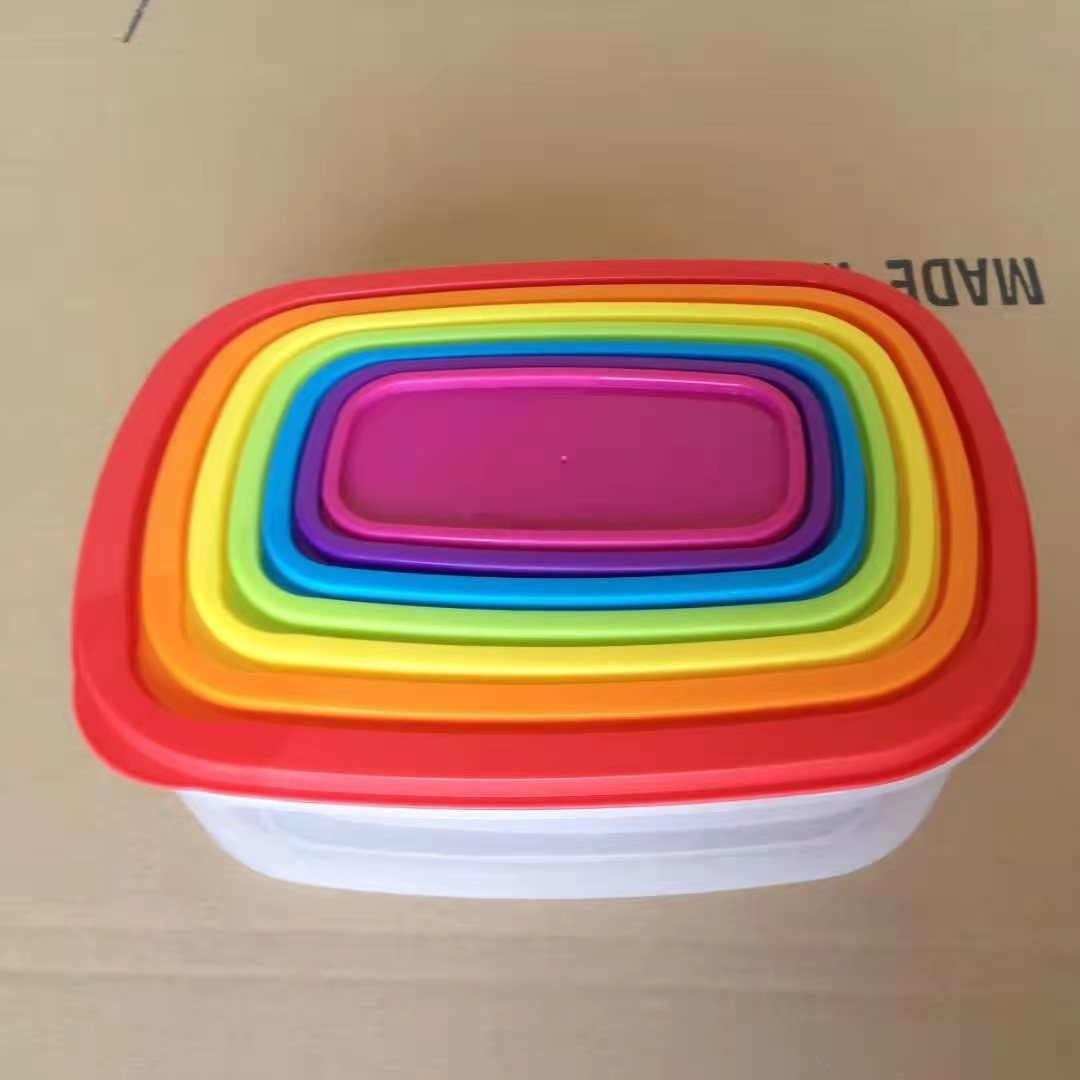 Manufacturer Refrigerator Storage Box Pp Meal Box with Lid Microwaveable Plastic Rainbow Crisper Suit 7 Cross-Border