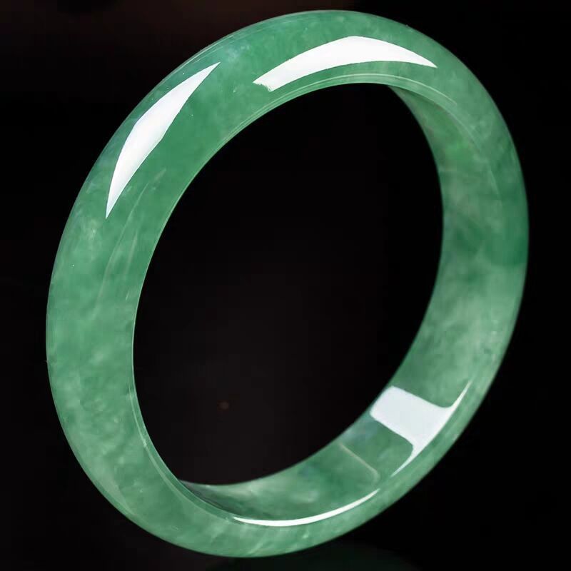随美缅甸翡翠手镯贵妃天然冰种飘绿花圆条玉手镯子正圈特价