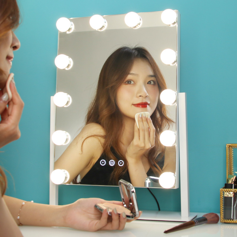 化妆镜台式led灯网红镜子带灯梳妆镜大号带灯泡桌面定做补光镜子
