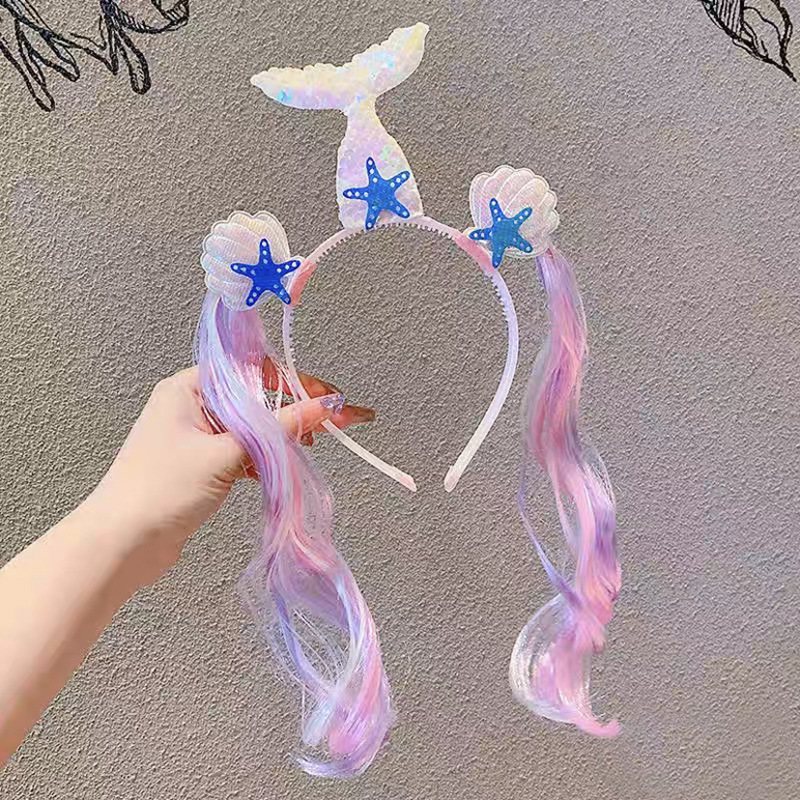 Children Mermaid Headband Girls Hair Pressing Hairpin Baby Girl Unicorn Wig Braid Headband Wholesale