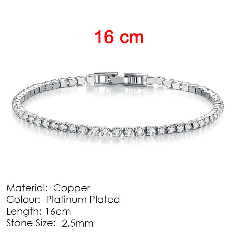 Cross-Border Hot 2.5mm Single Row Fully-Jeweled Crystal Women's Bracelet Inlaid 3A round Zircon Tennis Twin Bracelet Wholesale