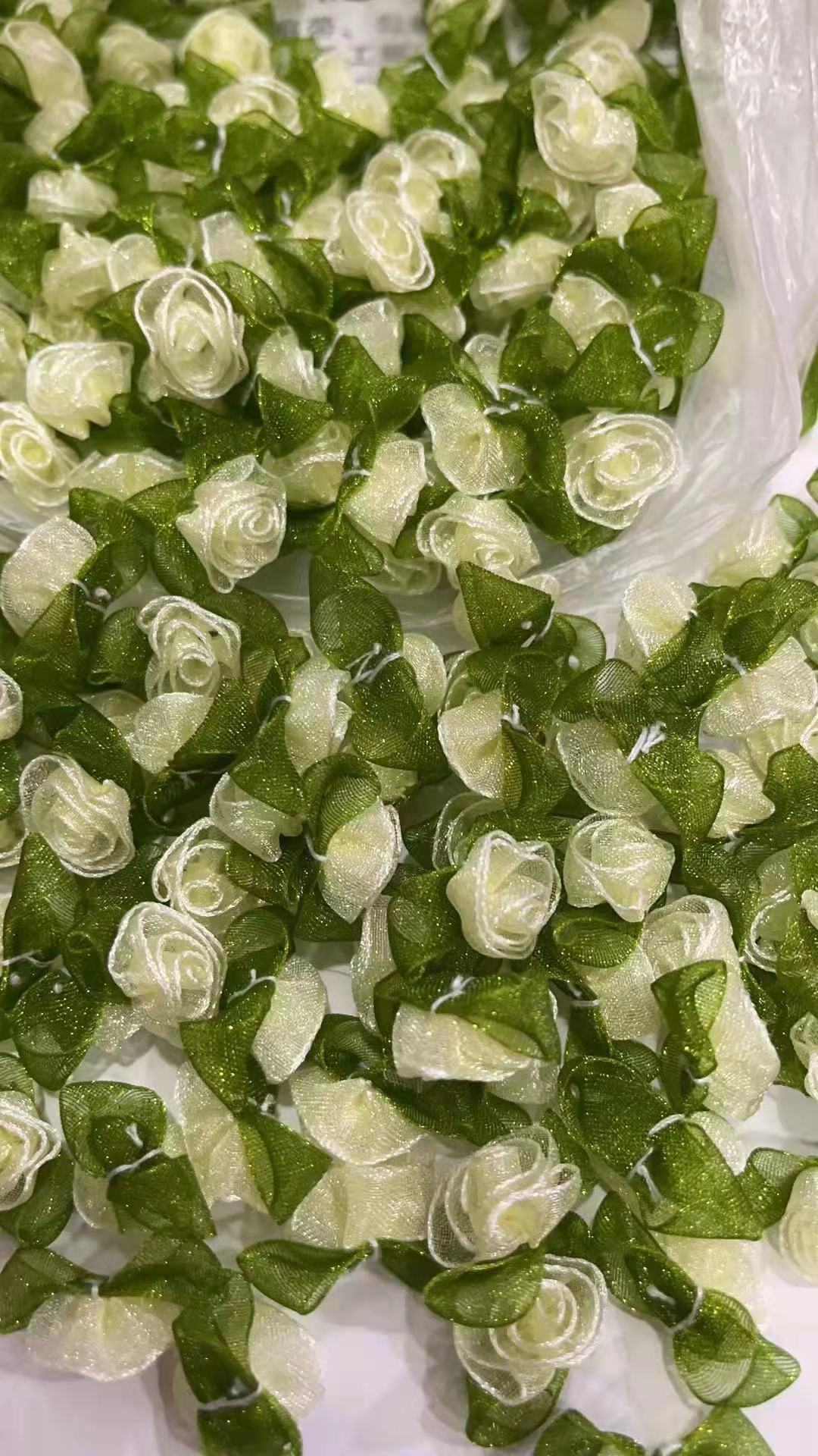 丝带缎带加叶小玫瑰花手工花朵 发饰服装辅料公仔配饰diy饰品配件