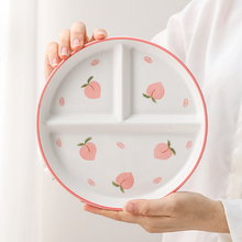 可爱蜜桃分格餐盘陶瓷餐盘ins风高颜值减脂分餐三格盘一人食餐具