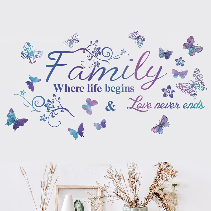 FX-A292 Family Butterfly English Slogan Bedroom Living Room Entrance Decorative Wall Sticker Self-Adhesive Wholesale