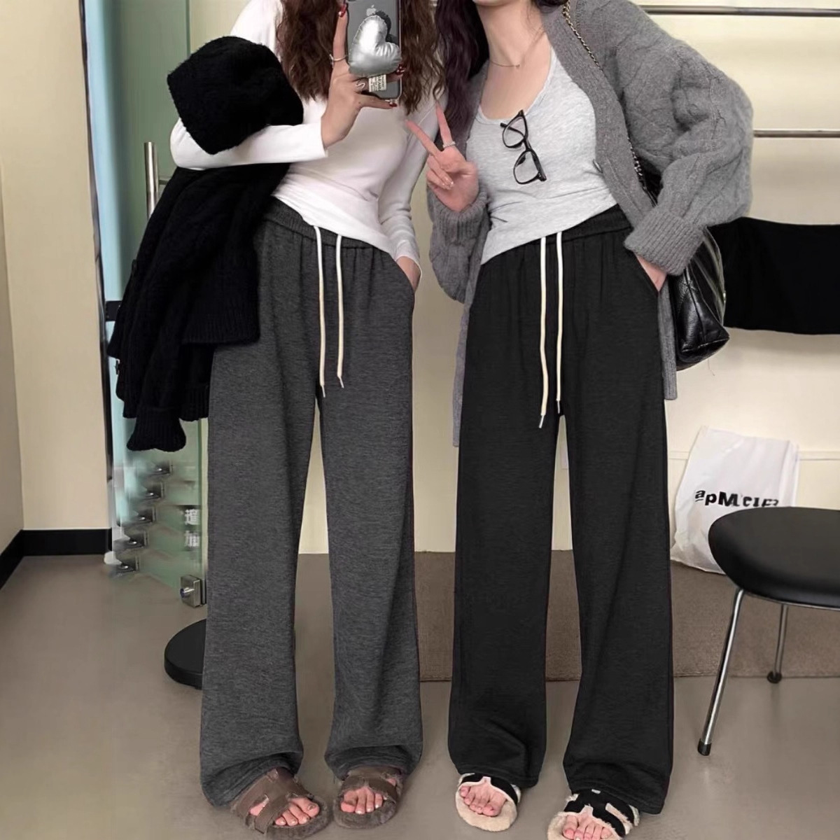 【宝宝绒】9906韩系直筒糯米阔腿裤不退换