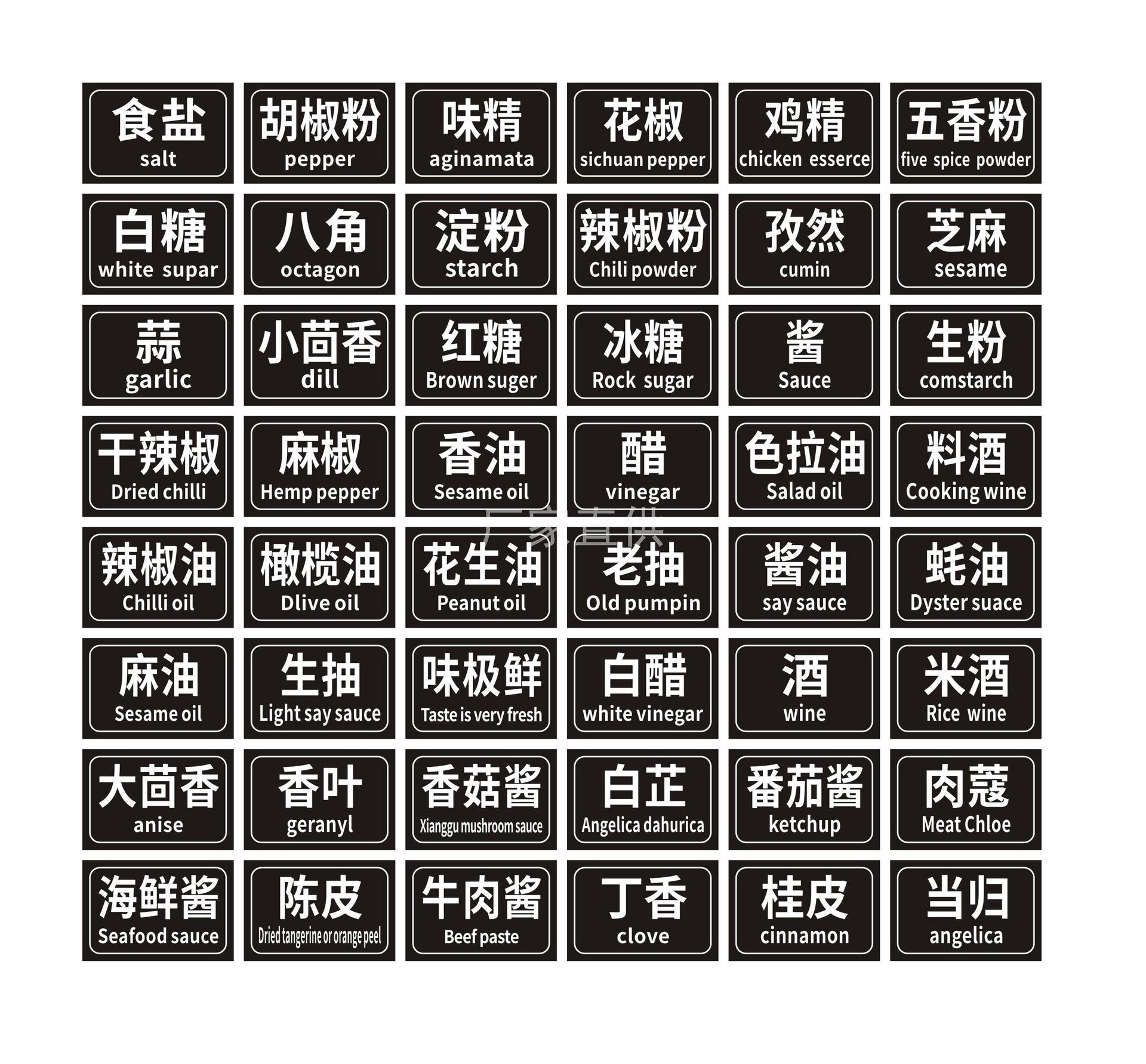 厨房调料标签贴不干胶家用调料瓶盐糖罐盒标识防油水分类贴纸批发