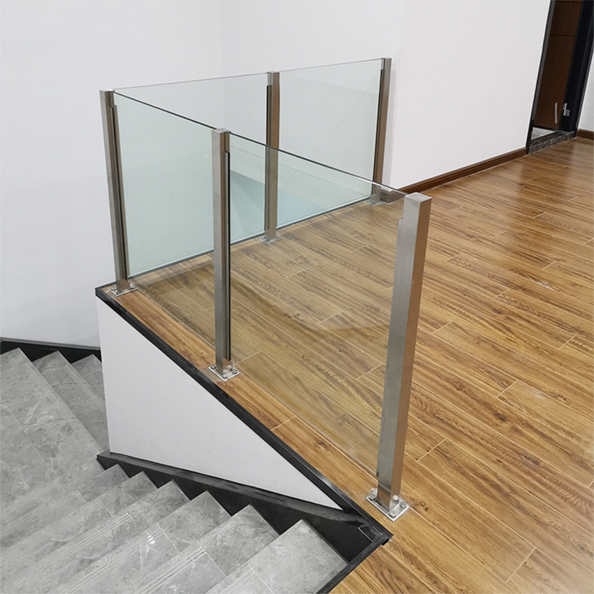 304不锈钢楼梯护栏扶手u型槽阳台钢化玻璃栏杆别墅围栏立柱装现代