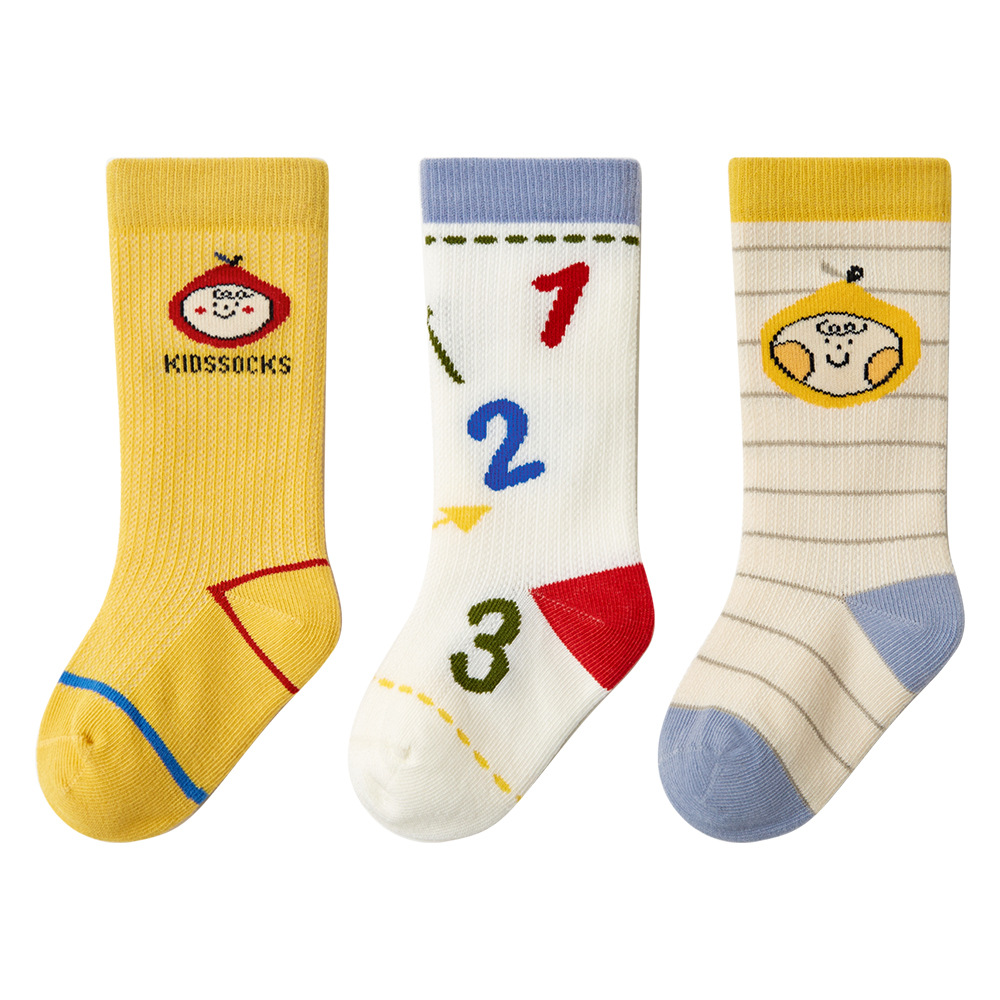 贝比童袜2022春夏新款儿童长筒袜3双/盒薄款网眼袜长筒字母婴儿袜