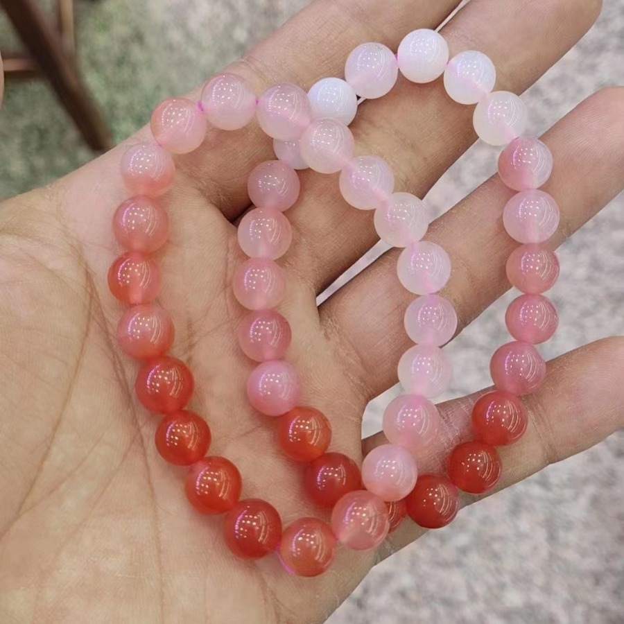 新款渐变盐源玛瑙单圈手链桃花粉送女友糖心小众正品纯天然8mm