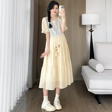 孕妇连衣裙夏季2024新款时尚韩版甜美V领气质长裙法式仙女孕妇装