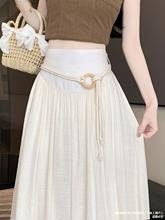 米白色雪纺半身裙女夏季新中式a字伞裙高腰显瘦垂感休闲中长裙子