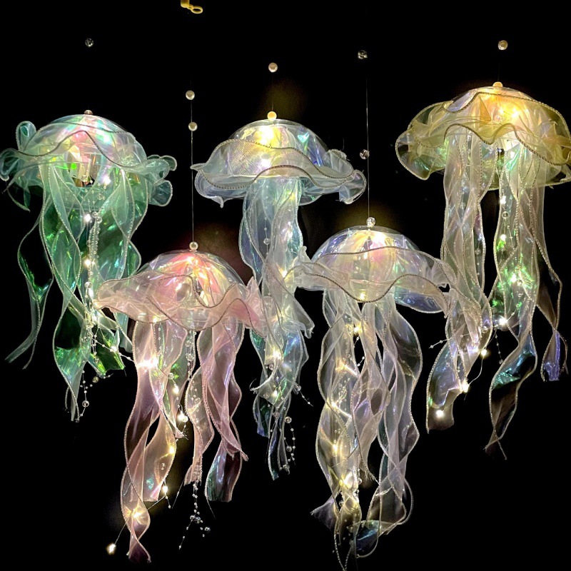 Xiaohongshu Same Style DIY Luminous Jellyfish Lamp Finished Product Small Night Lamp Girl Room Hanging Decorations Ambience Light Stall Supply