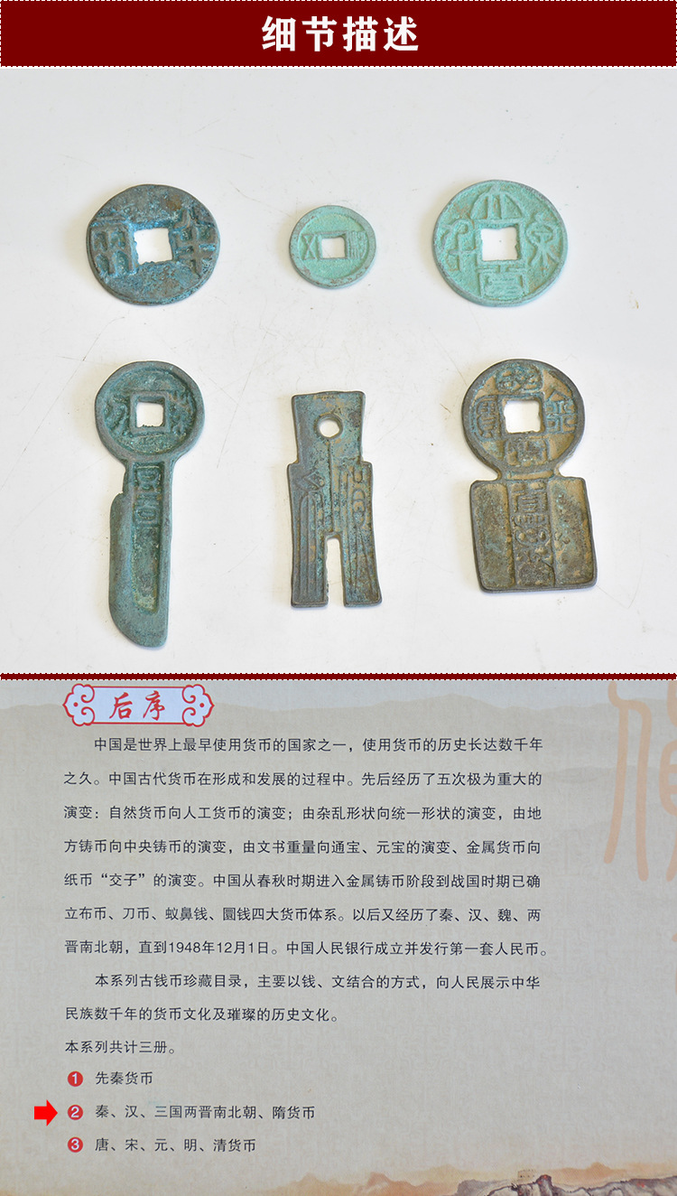 古代货币大全之二秦汉三国两晋南北朝隋朝古币册秦半两金错刀41枚