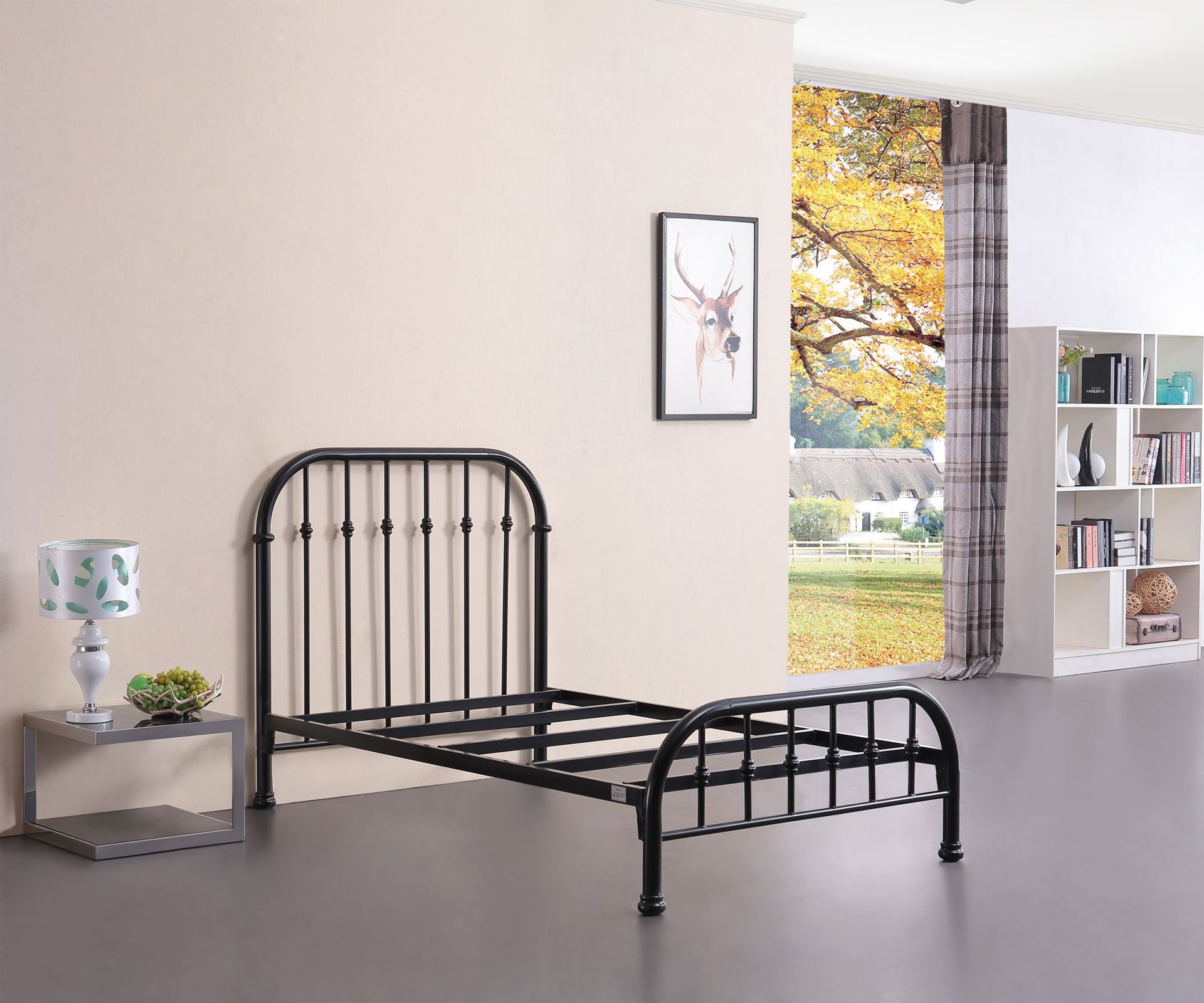 弯形铁艺床 网红公寓铁床 出租屋床 宿舍单层床 铁床配板式衣柜